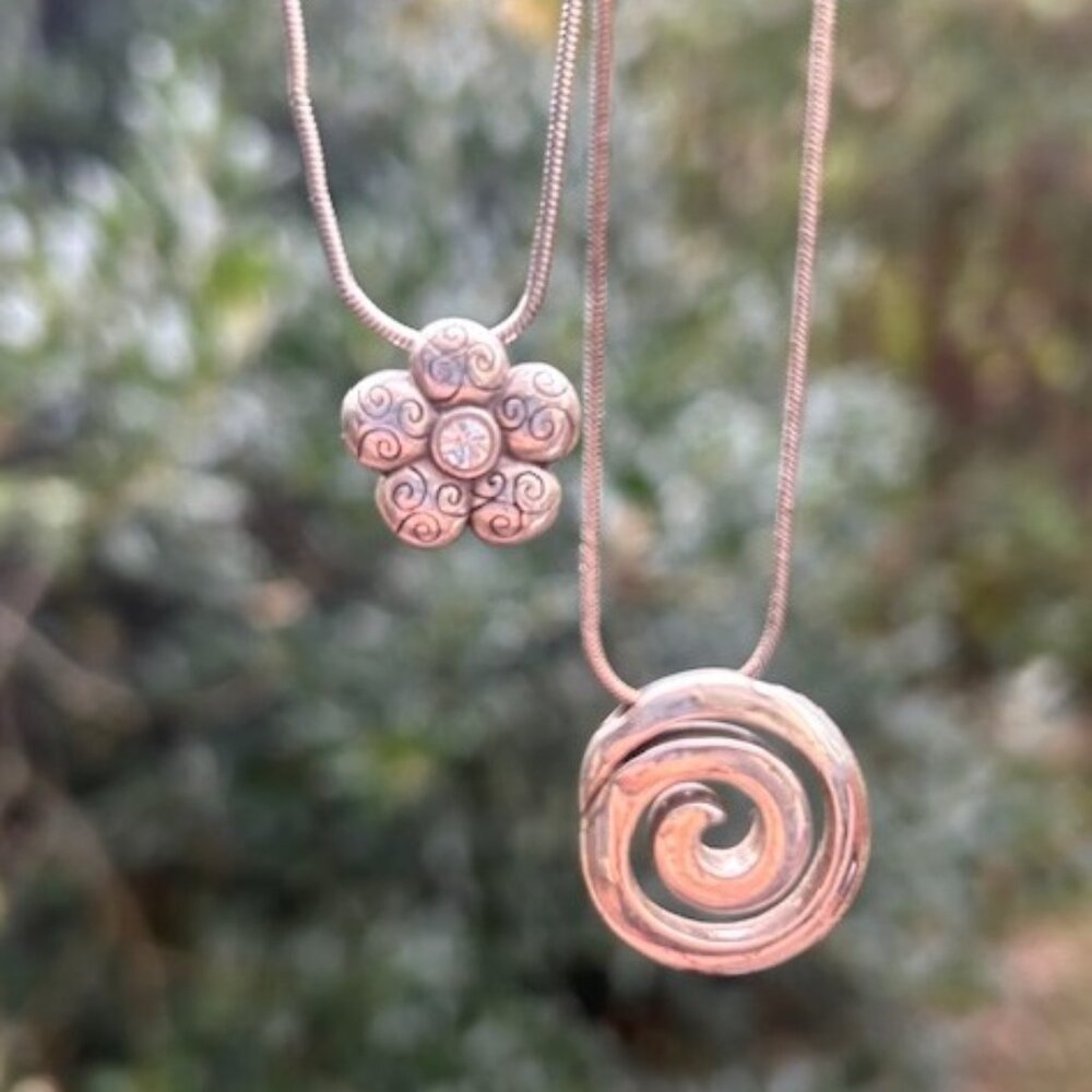 BRIGHTON – 2 Lot - La Vie Flower & Swirl Pendant NECKLACES